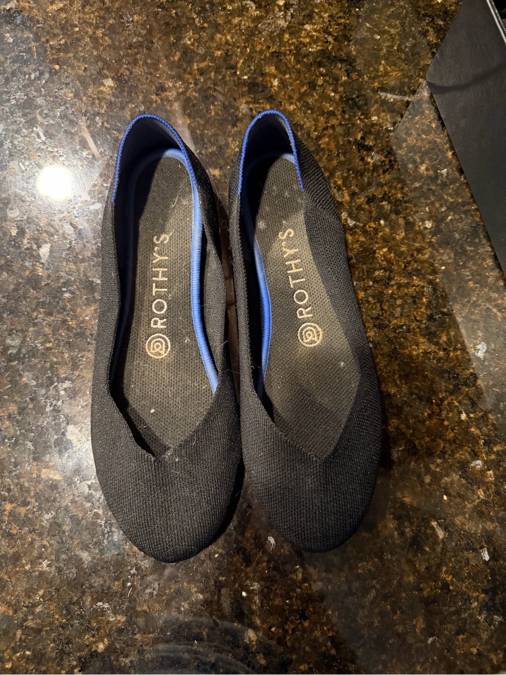 Rothy's Black Knit Ballet Flats with Blue Trim